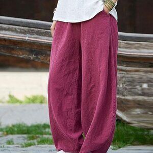 IXIMO Baggy Linen Blend Women’s Elastic Waist Relax Fit Lantern Trouser Size XL